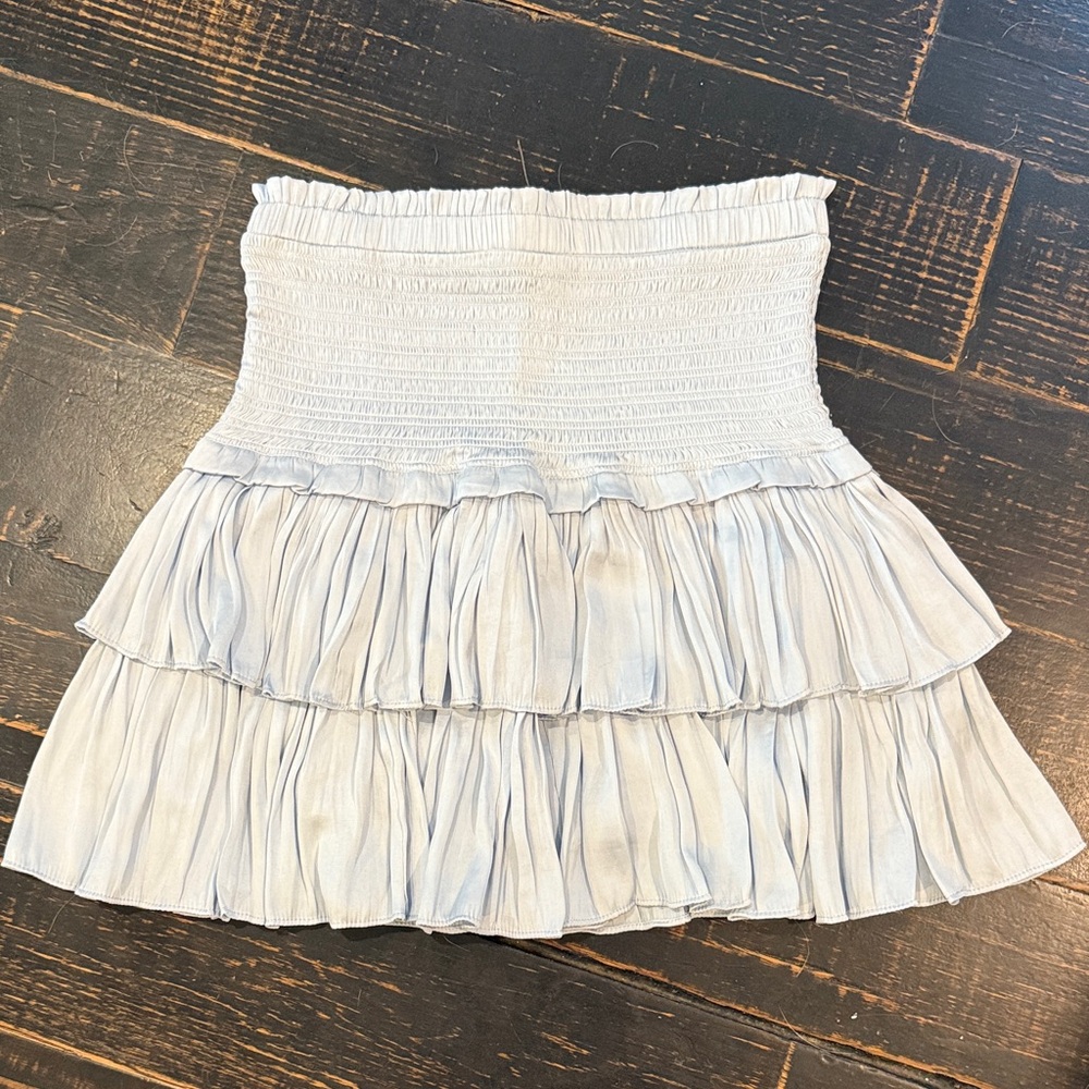 The Reset Light Blue Tiered Mini Skirt